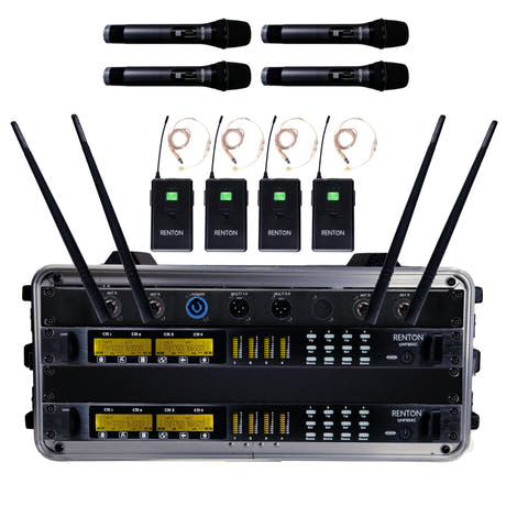 Renton Rack Système sans fil combiné (4 Microphones à main + 4 Casques)