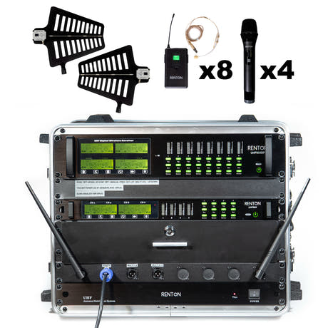 Renton Rack Système sans fil combiné (4 Microphones à main + 8 Casques)