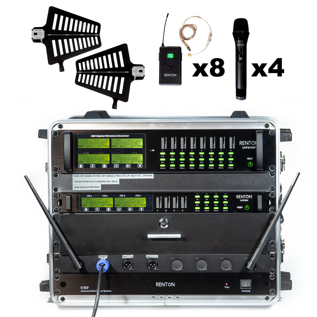 Renton Rack Système sans fil combiné (4 Microphones à main + 8 Casques)