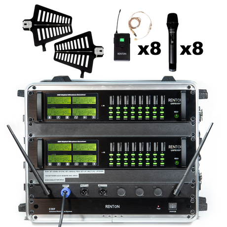Renton Rack Système sans fil combiné (8 Microphones à main + 8 Casques)