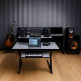 Studiobord med hylder og udtræk til keyboard (120 cm)