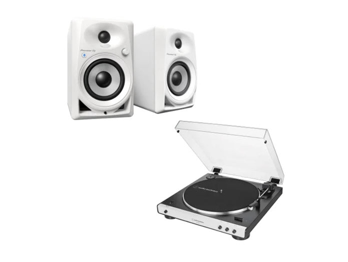 Audio-Technica AT-LP60XBT-WH + Pioneer DM-40BT-W Bluetooth speakers