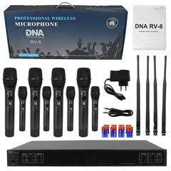 DNA RV-8 Ensemble de microphones sans fil UHF avec 8 microphones portatifs