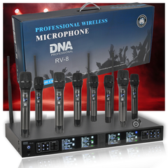 DNA RV-8 Ensemble de microphones sans fil UHF avec 8 microphones portatifs