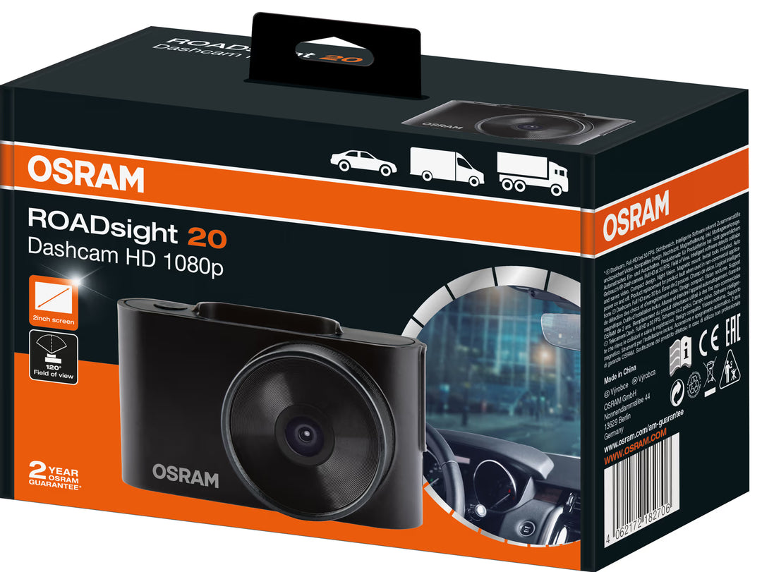 OSRAM ROADsight 20 Caméra de tableau de bord – Full HD 1080p Dashcam avec grand-angle de 120°