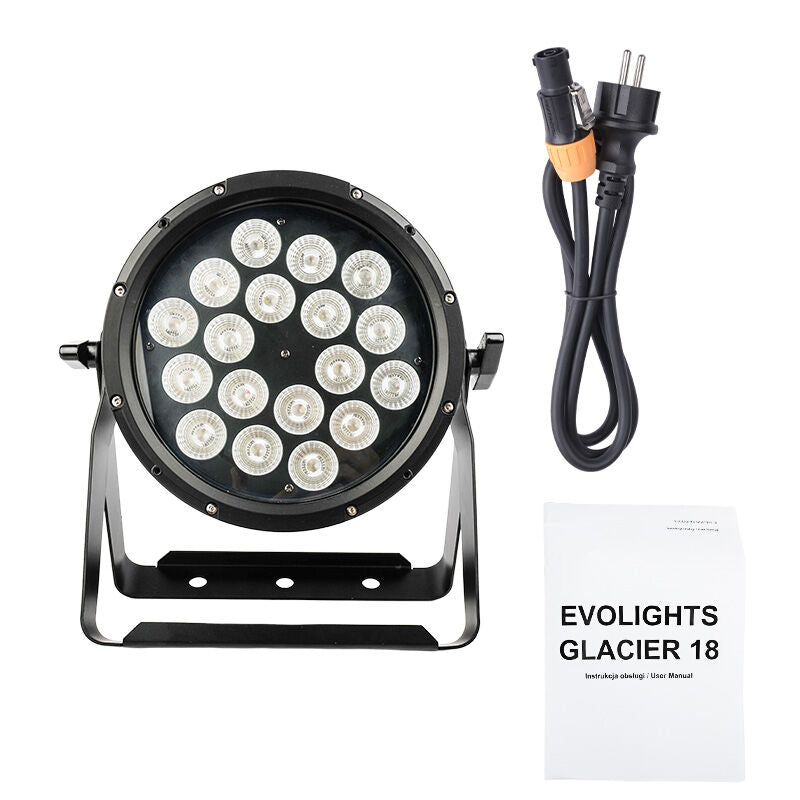 Evolights Glacier 18 LED PAR IP65 – 18x12W RGBWA-UV Stage Spot