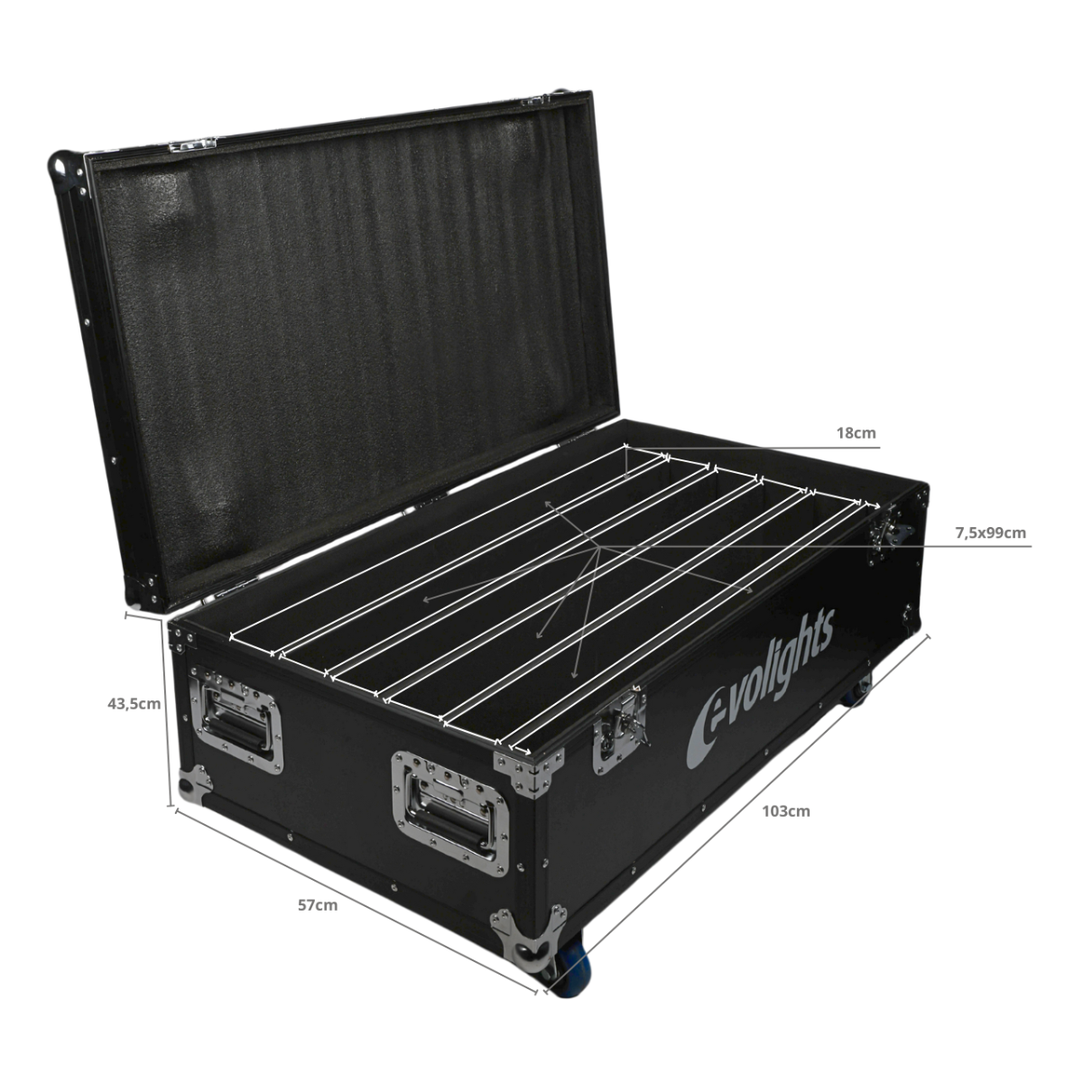 Flightcase pour 6 Evolights Pixel Bar 18x10W RGBW
