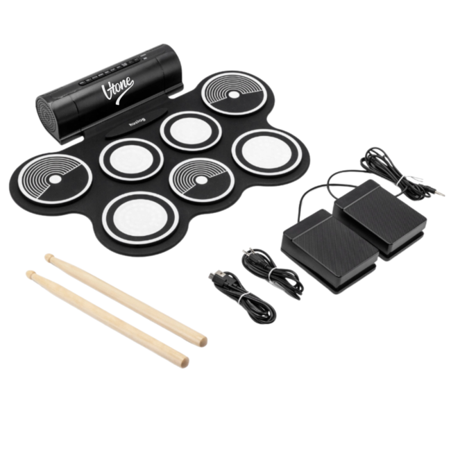 V-TONE RD7 Elektronisk Trommesæt – Roll-Up Drum Kit med 7 Pads, Pedaler og Højtalere