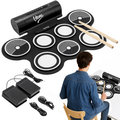 V-TONE RD7 Kit de batterie électronique – Roll-Up Drum Kit avec 7 pads, Pédales et haut-parleurs
