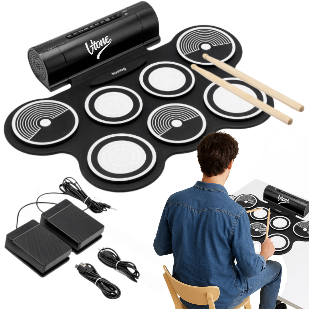 V-TONE RD7 Elektronisk Trommesæt – Roll-Up Drum Kit med 7 Pads, Pedaler og Højtalere