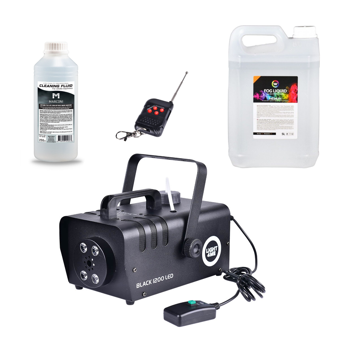 Light4Me Black 1200 LED Machine à brouillard bundle