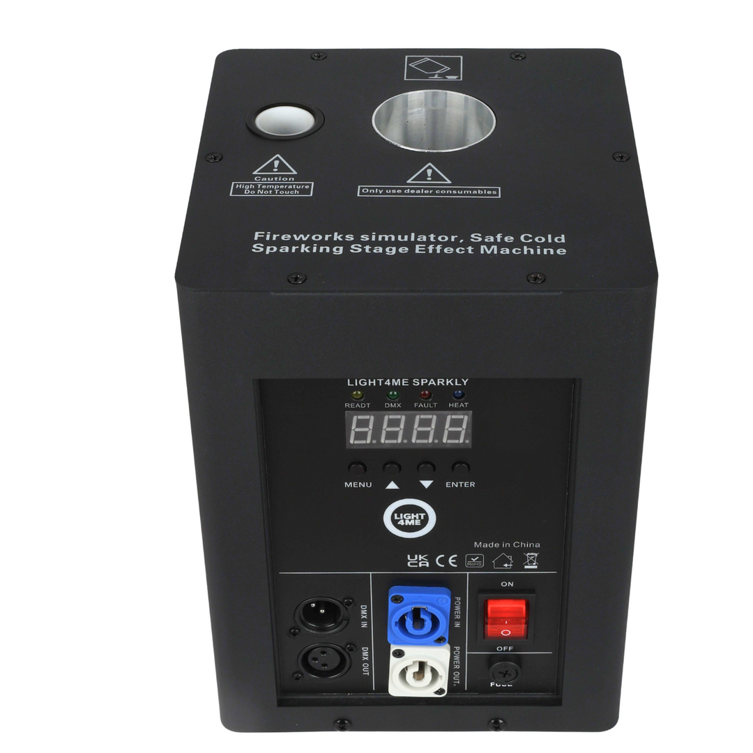 Light4Me SPARKLY Cold Spark Maskine 600W DMX med trådløs fjernbetjening