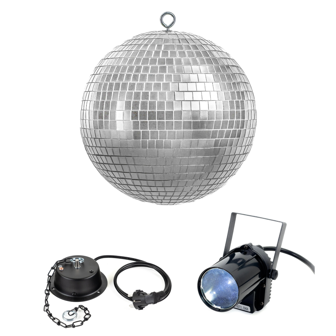 Ensemble boule disco 30 cm.