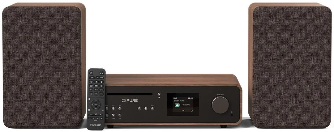 Pure Classic Système stéréo Hi-Fi – DAB+, CD, Bluetooth, 100W, Noyer