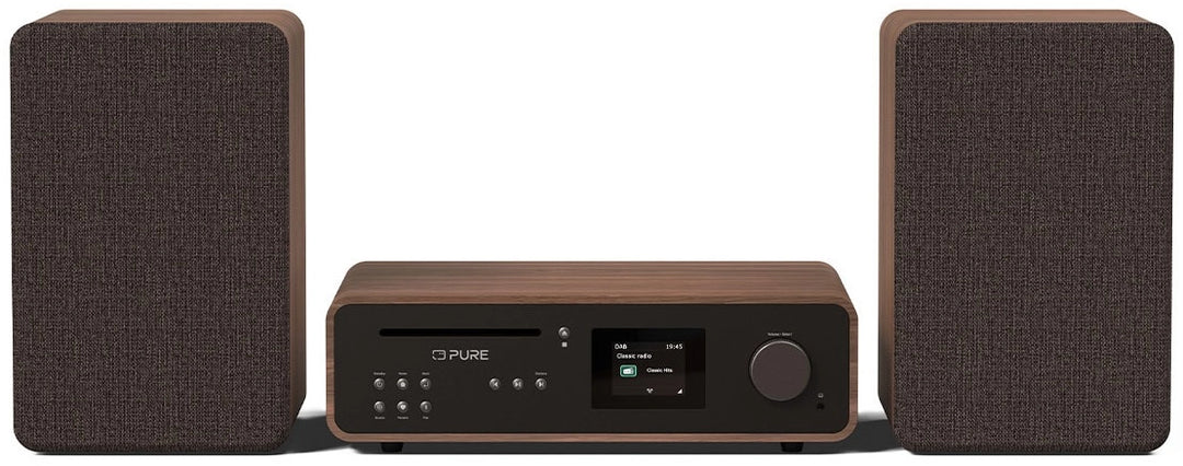 Pure Classic Système stéréo Hi-Fi – DAB+, CD, Bluetooth, 100W, Noyer
