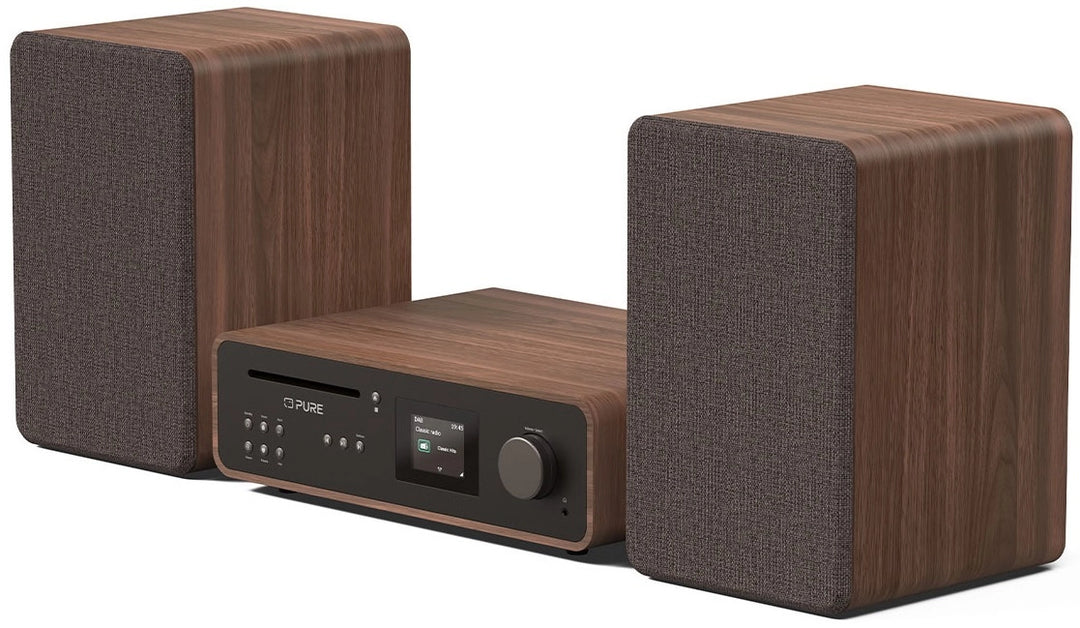 Pure Classic Système stéréo Hi-Fi – DAB+, CD, Bluetooth, 100W, Noyer