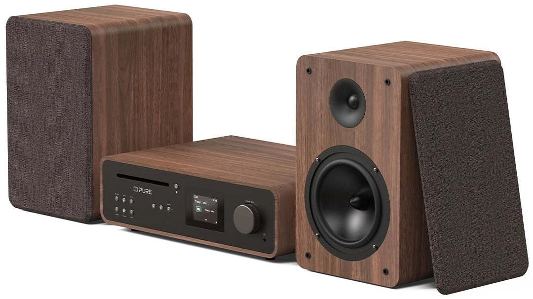 Pure Classic Système stéréo Hi-Fi – DAB+, CD, Bluetooth, 100W, Noyer