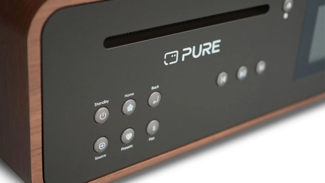 Pure Classic Système stéréo Hi-Fi – DAB+, CD, Bluetooth, 100W, Noyer