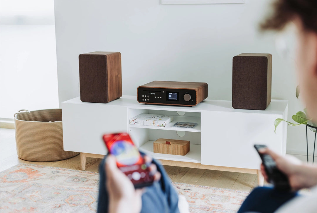 Pure Classic Système stéréo Hi-Fi – DAB+, CD, Bluetooth, 100W, Noyer