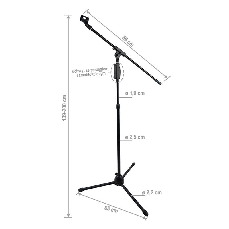 Pied de microphones avec bras articulé – réglable de 139 à 200 cm