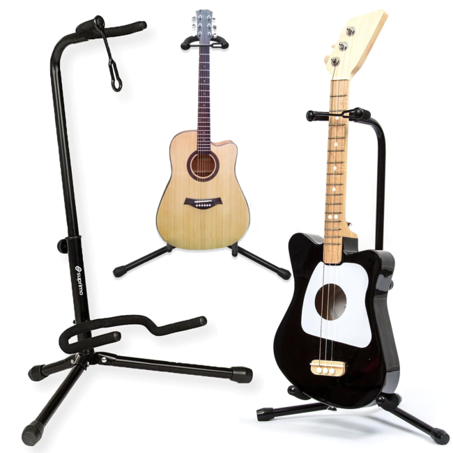Support de guitare pliable 62-74 cm avec sangle de sécurité
