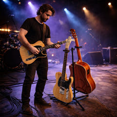 Support de guitare pour 2 Guitares - Support pliable en acier noir