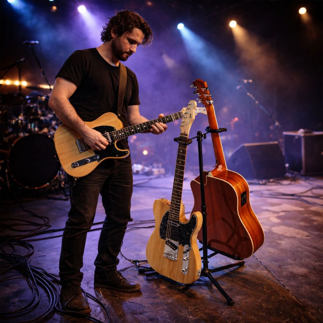 Support de guitare pour 2 Guitares - Support pliable en acier noir