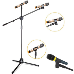 Pied de microphone avec bras articulé, support pour smartphone et col de cygne