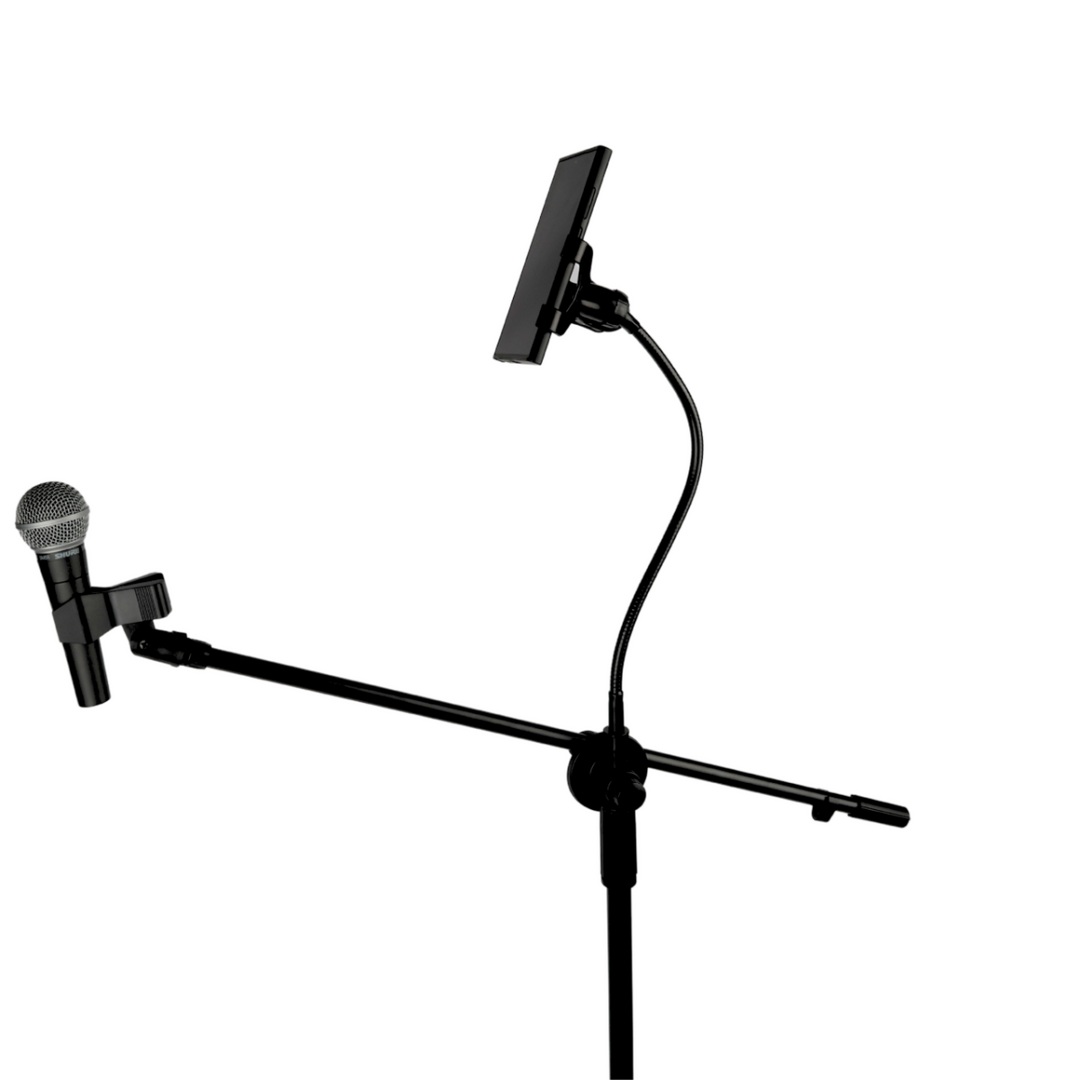 Pied de microphone avec bras articulé, support pour smartphone et col de cygne