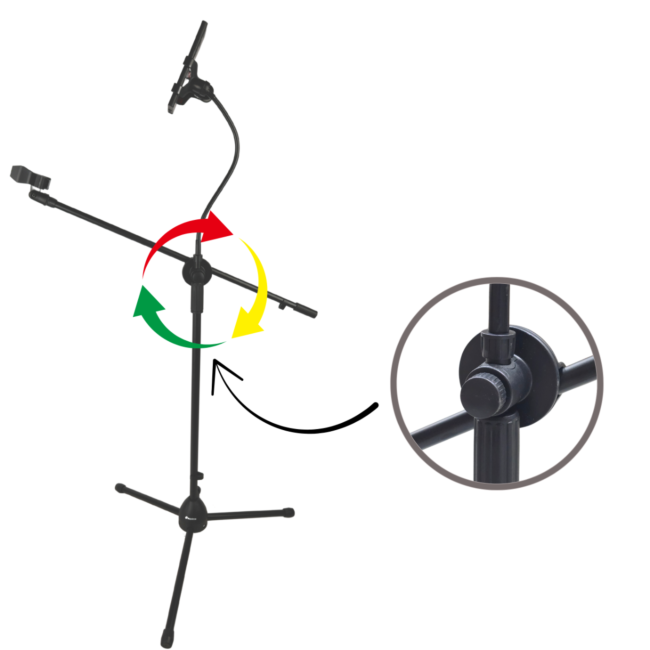 Pied de microphone avec bras articulé, support pour smartphone et col de cygne