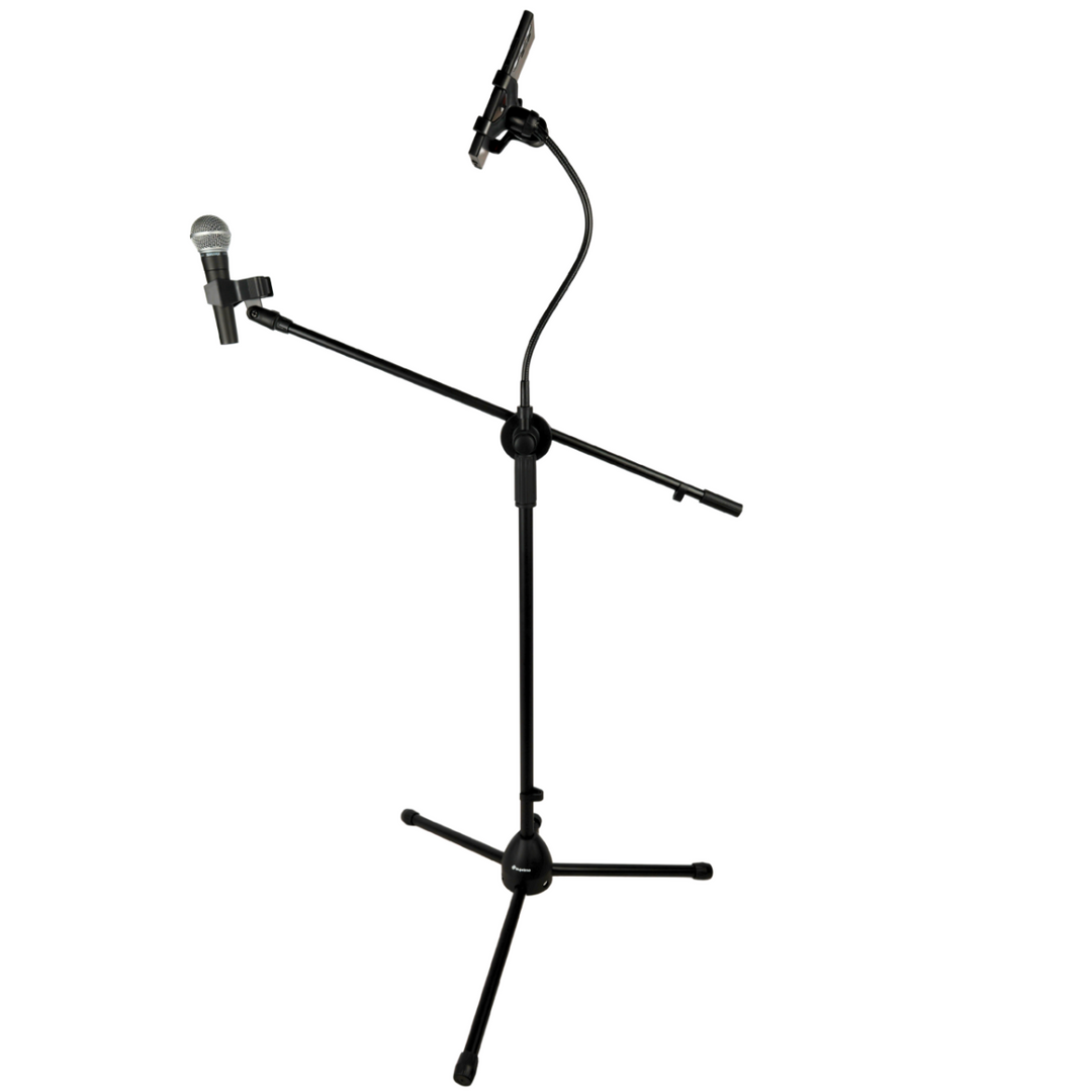 Pied de microphone avec bras articulé, support pour smartphone et col de cygne