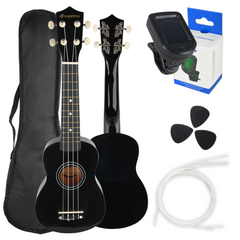 Set d’Ukulélés avec étui, accordeur et accessoires, noir