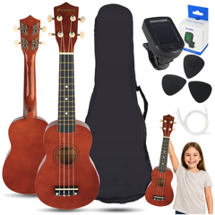 Set de ukulélé avec étui, accordeur et accessoires, Dark bois