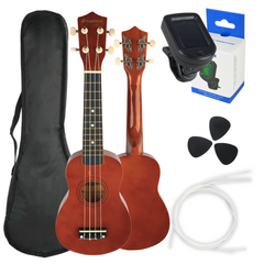 Set de ukulélé avec étui, accordeur et accessoires, Dark bois