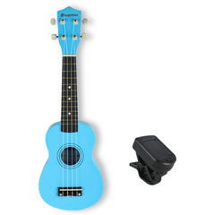 Set de ukulélés avec étui, accordeur et accessoires, bleu