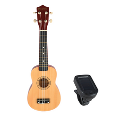 Ensemble d'ukulélé avec étui, accordeur et accessoires, bois naturel