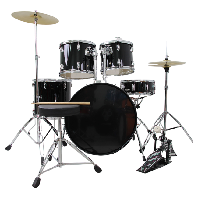 V-TONE VD KIT PRO Set de batterie acoustique – Noir avec Baguettes de Baterie & tabouret de batterie