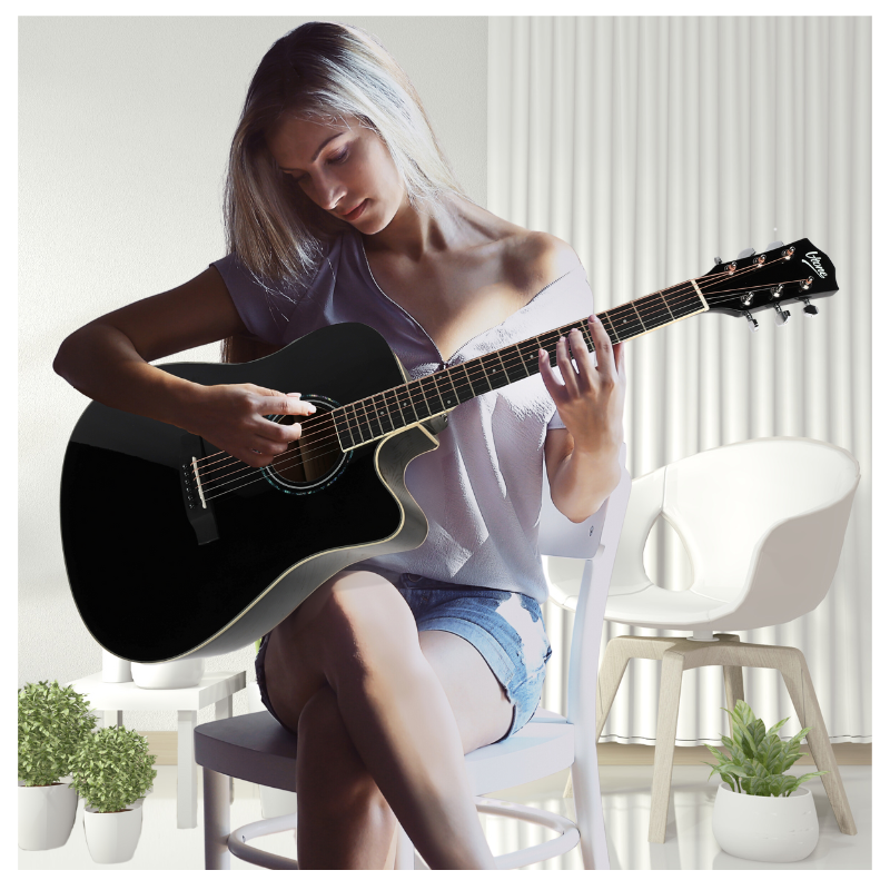 V-TONE VEAG1 CE BK guitare électro-acoustique 4/4 dreadnought cutaway noire