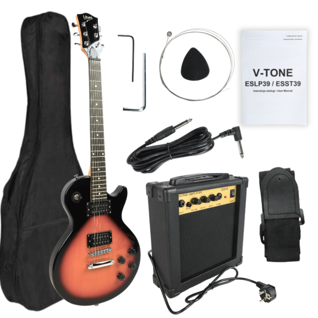 V-Tone ESLP39 SB set de guitare électrique Les Paul 4/4 avec amplificateur, Sunburst