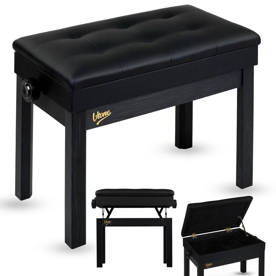 V-TONE Banquette de piano et de Craviers avec rangement, noire