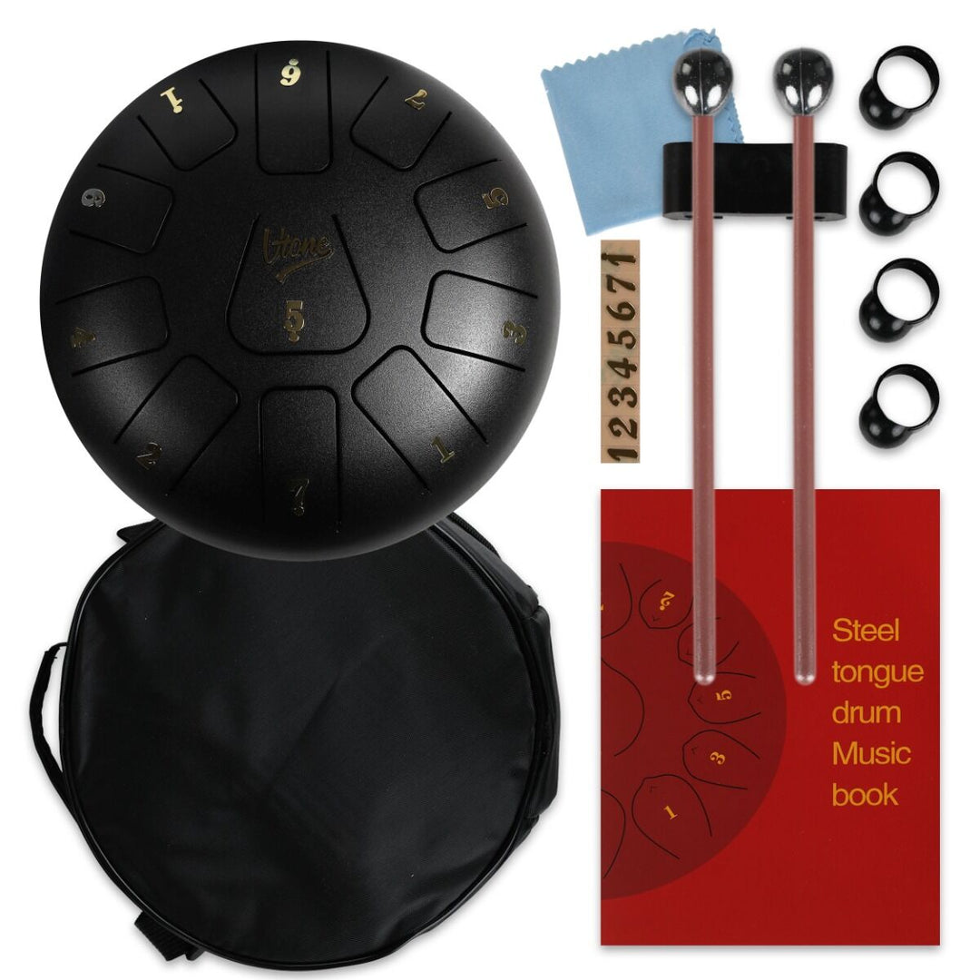 Tongue Drum 8" noir avec accessoires (11 tons)