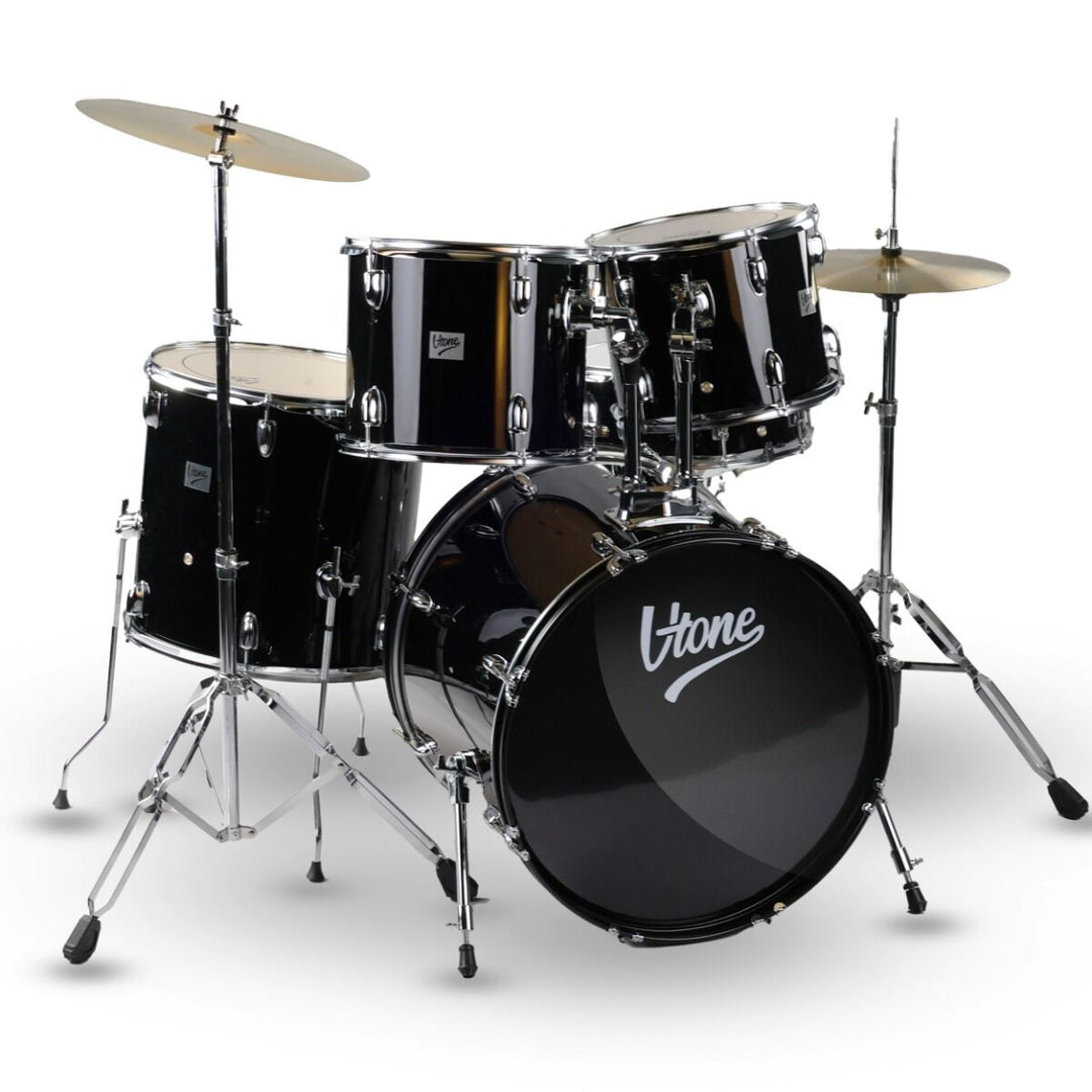 V-TONE VD KIT PRO Set de batterie acoustique – Noir avec Baguettes de Baterie & tabouret de batterie