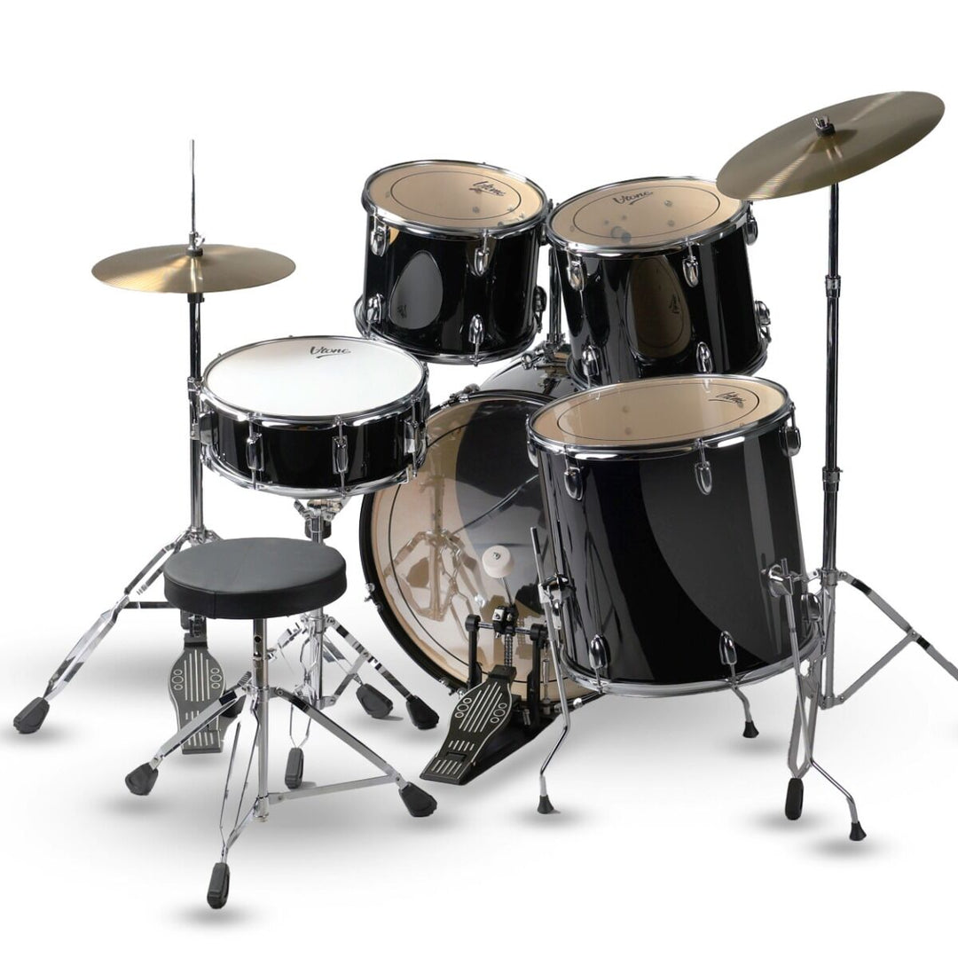 V-TONE VD KIT PRO Set de batterie acoustique – Noir avec Baguettes de Baterie & tabouret de batterie