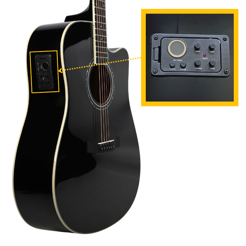 V-TONE VEAG1 CE BK guitare électro-acoustique 4/4 dreadnought cutaway noire