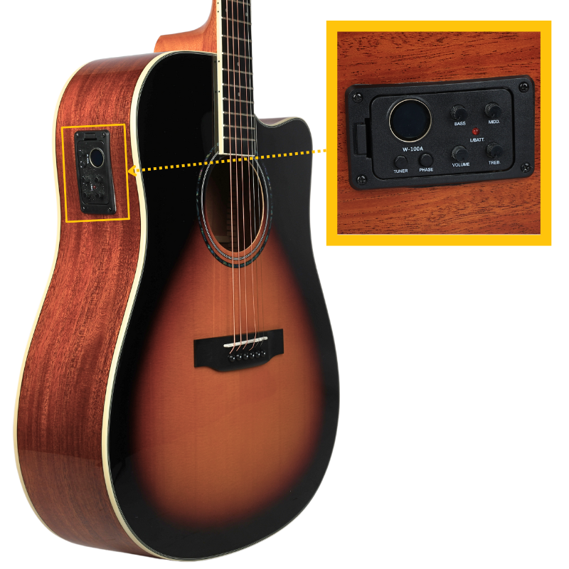 V-TONE VEAG1 CE VS guitare électro-acoustique 4/4 dreadnought pan coupé sunburst